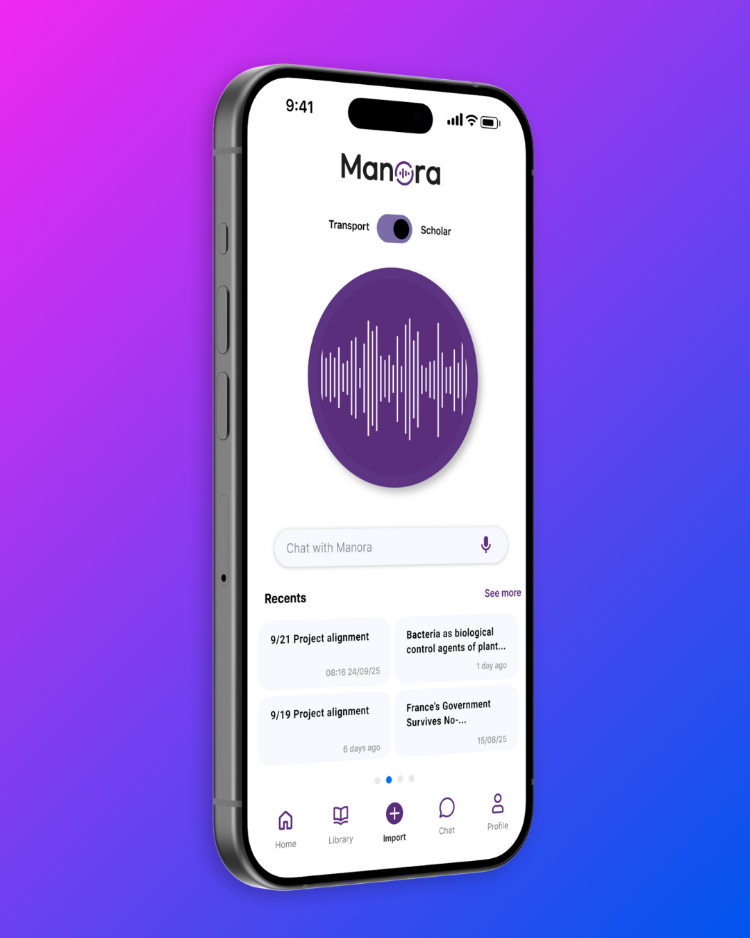 Manora Mobile App Demo - Dark Mode